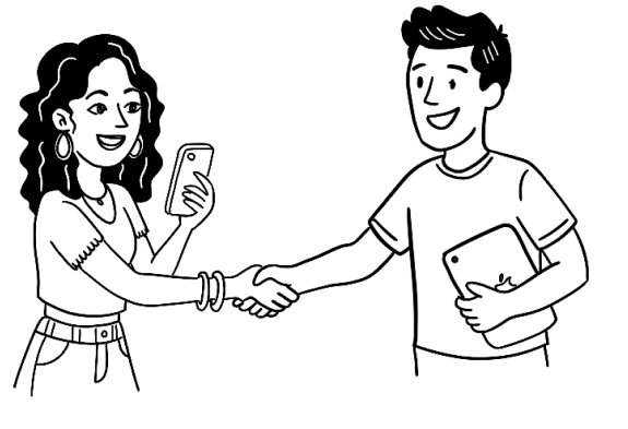A brand and a creator shaking hands on a partnership